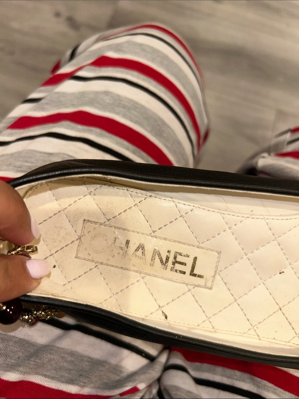 CHANEL Vintage Black Ballet Flat with Gold Beaded Anklet Chain Eu 40 - Picture 2 of 13